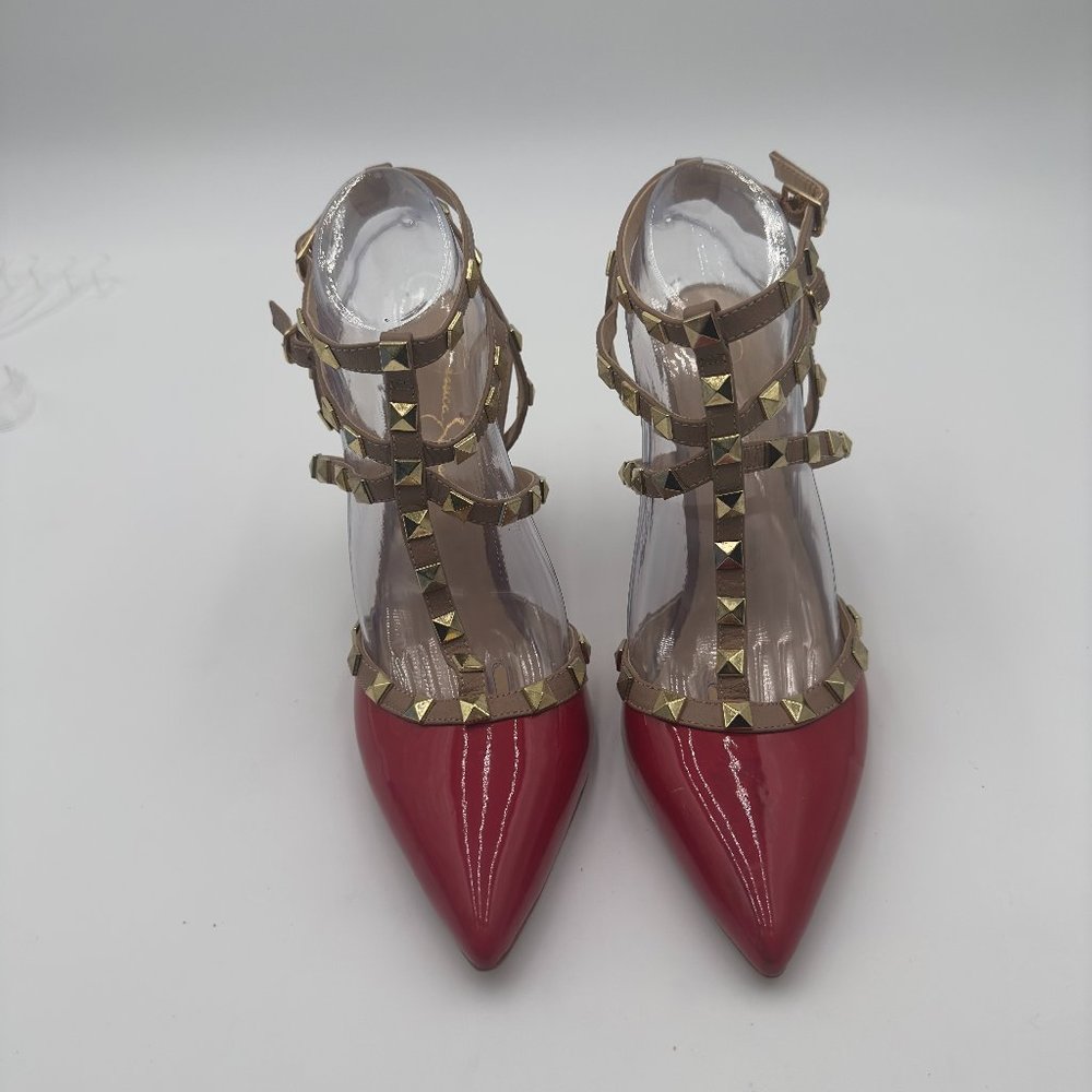 Jessica Simpson Red and Gold Studded Heels